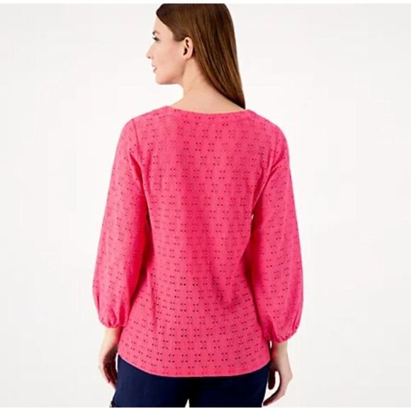 Susan Graver Top Passport Knit Eyelet 3/4 Sleeve Aqua Teal 5X A600386 NEW - Picture 4 of 7